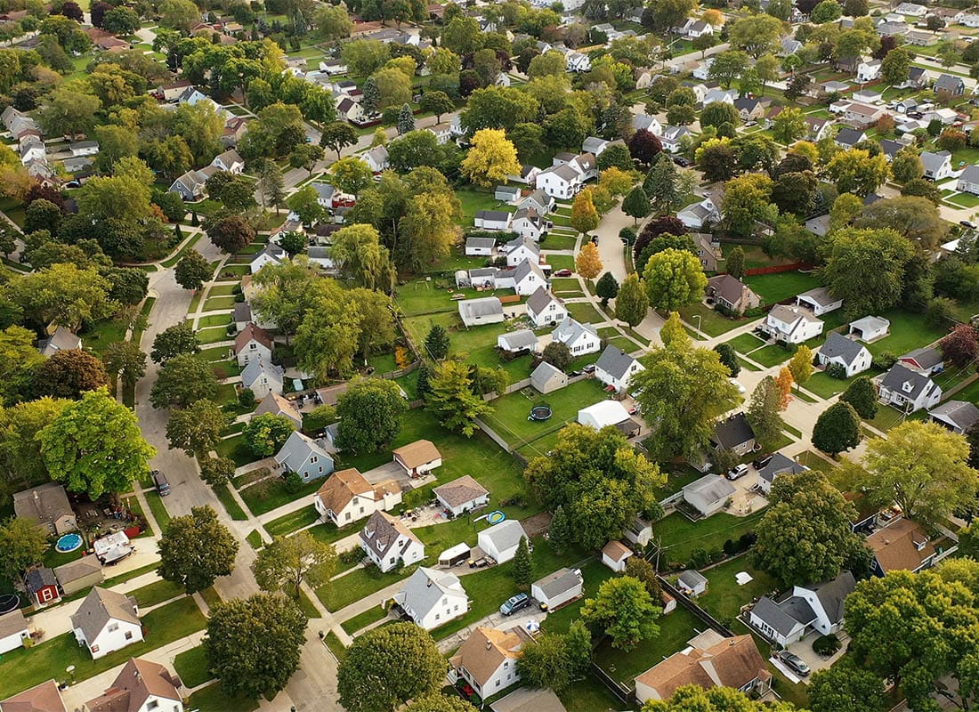 Beecher, IL - Aerial Drone View of American Suburban Neighborhood Establishing Shot of America's Suburb