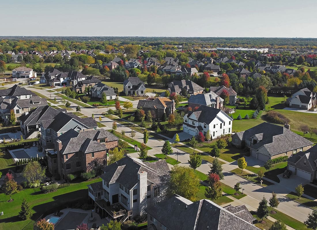 Morton, IL - Aerial View of Residential Homes on a Sunny Day
